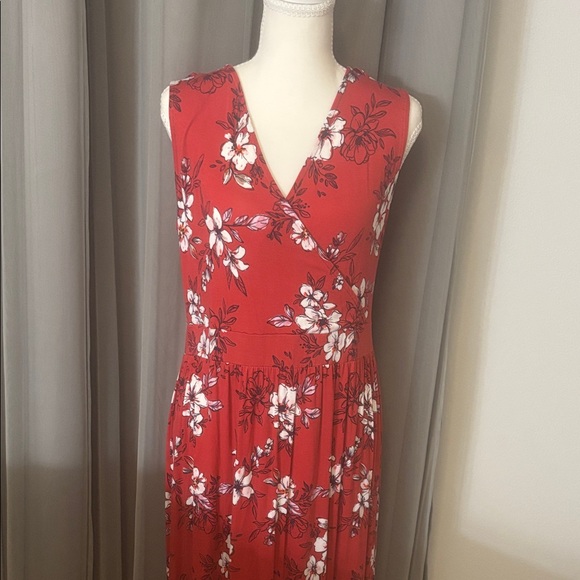 41 Hawthorn Dresses & Skirts - 41 Hawthorn Red Floral Midi Dress Size L Sleeveless V Neck Faux Wrap